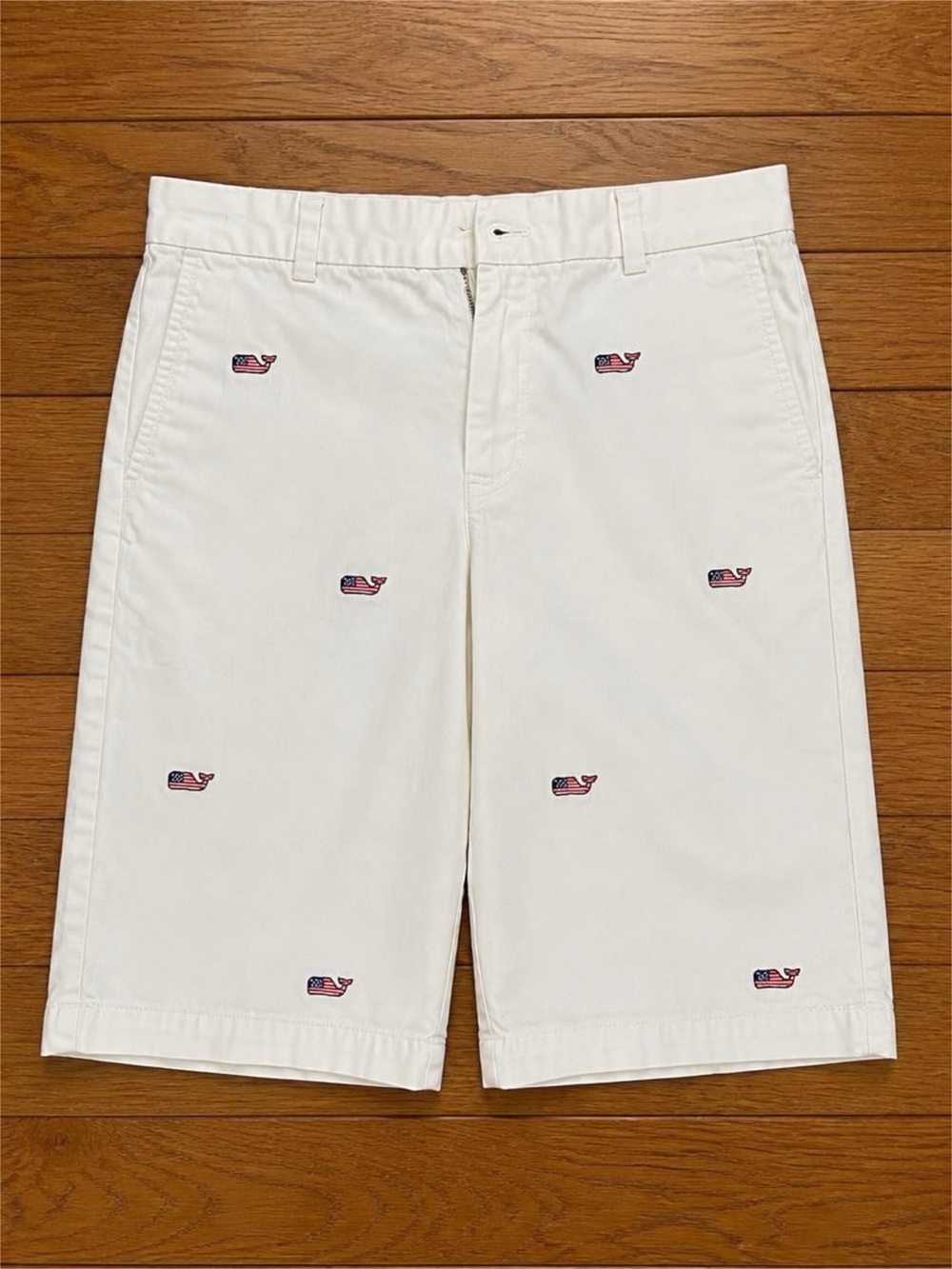 Vineyard Vines Boys Size 16 White Chino Shorts American Flag Whale